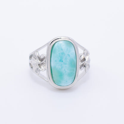 925 Silver Larimar Flower Ring, Larimar Ring, 925 Sterling Silver Jewelry, Flower Ring