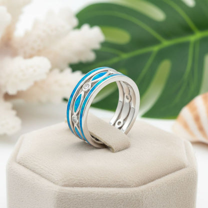 Tidal Marquise & Inlay Opal Stone 3-Ring Set - 925 Sterling Silver