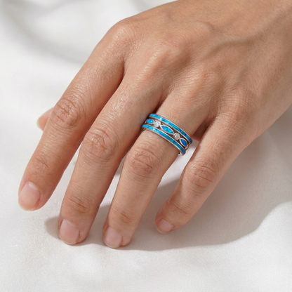 Tidal Marquise & Inlay Opal Stone 3-Ring Set - 925 Sterling Silver
