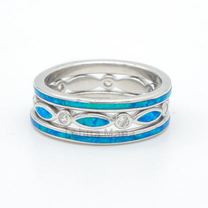 925 Silver Opal 2mm Eternity CZ Ring, Sterling Silver Ring, Opal Ring, 925 Sterling Silver Jewelry, Eternity CZ Ring