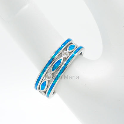 925 Silver Opal 2mm Eternity CZ Ring, Sterling Silver Ring, Opal Ring, 925 Sterling Silver Jewelry, Eternity CZ Ring