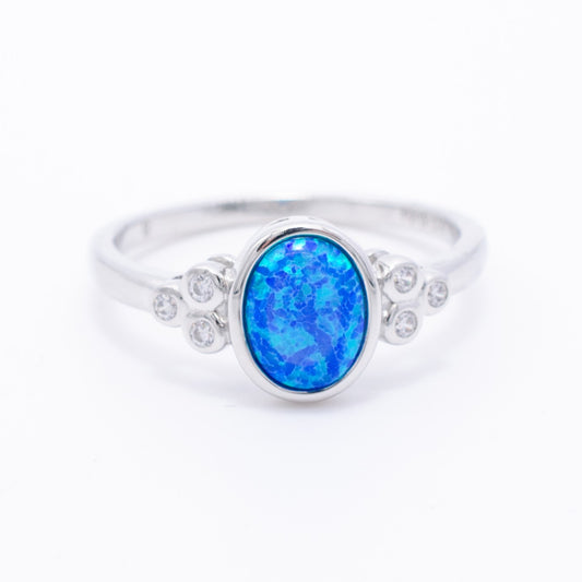 925 Silver Opal CZ Cabochon Ring, Opal Ring, 925 Sterling Silver Jewelry, CZ Cabochon Ring