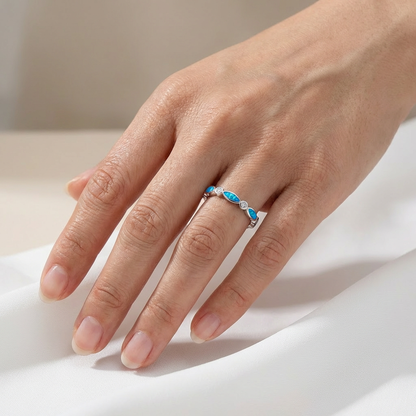 925 Sterling Silver Opal Stone Marquise CZ Eternity Band Ring