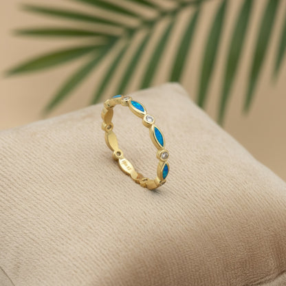 Golden Sands Marquise Blue Opal Stone Ring - 14k Gold Plated 925 Silver