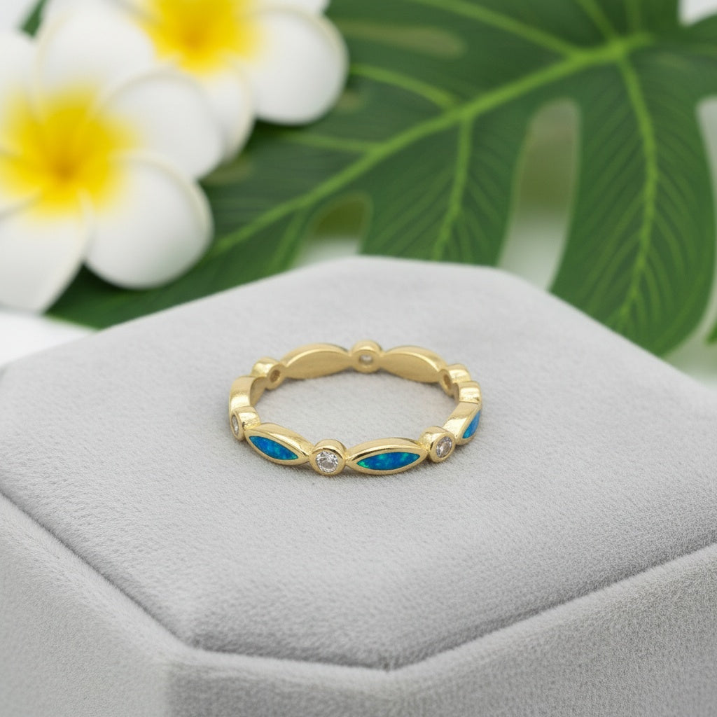Golden Sands Marquise Blue Opal Stone Ring - 14k Gold Plated 925 Silver