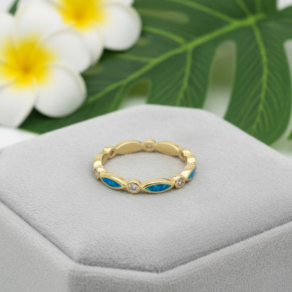 Golden Sands Marquise Blue Opal Stone Ring - 14k Gold Plated 925 Silver