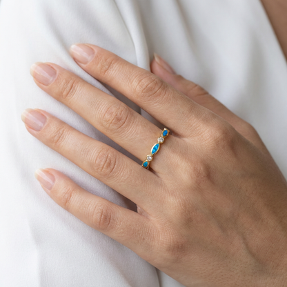 Golden Sands Marquise Blue Opal Stone Ring - 14k Gold Plated 925 Silver