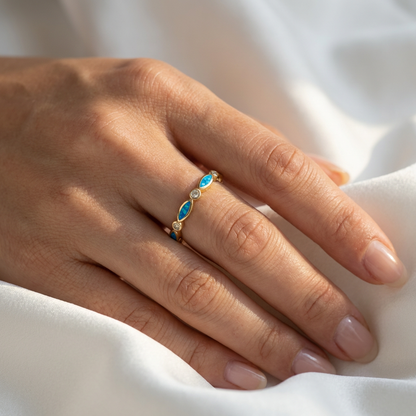 Golden Sands Marquise Blue Opal Stone Ring - 14k Gold Plated 925 Silver