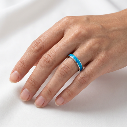 925 Sterling Silver Opal Stone 4mm Wedding Band Stackable Ring