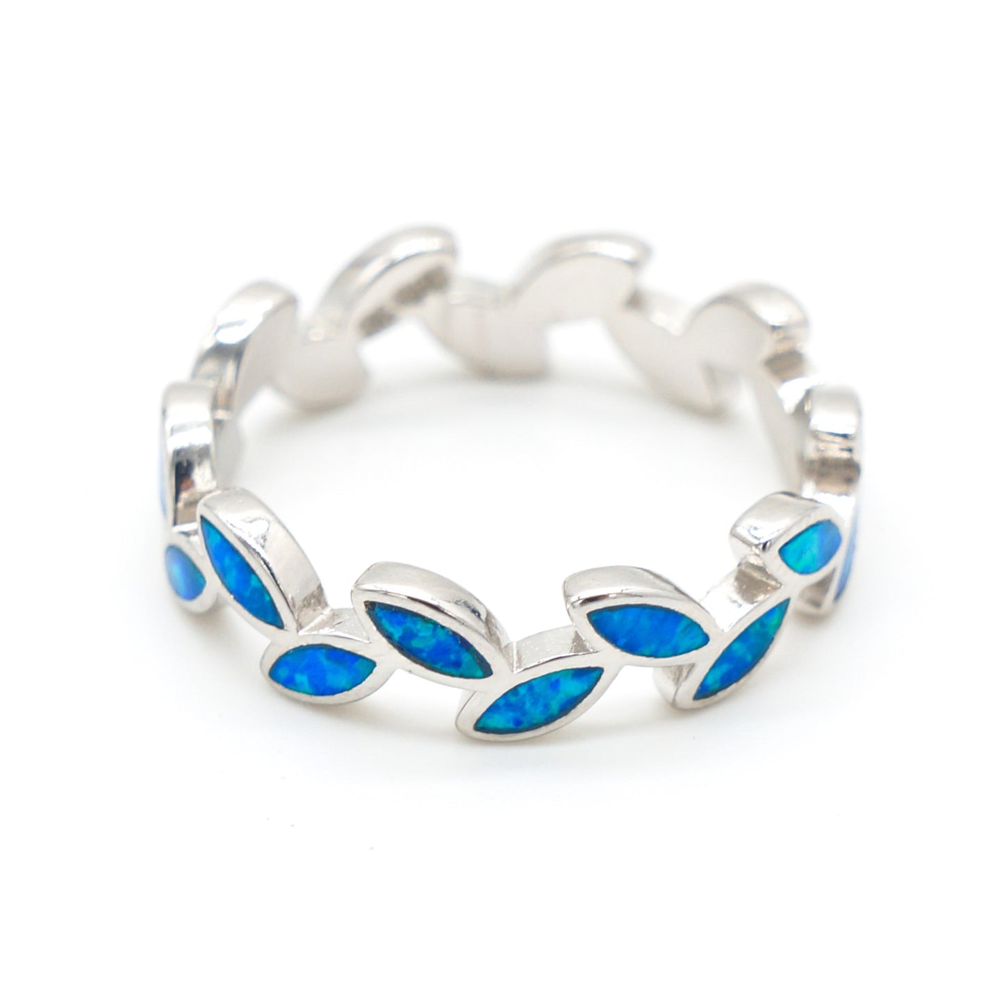 925 Silver Opal Maile Leaves Ring, Opal Ring, 925 Sterling Silver Jewelry, Maile Leaves Ring