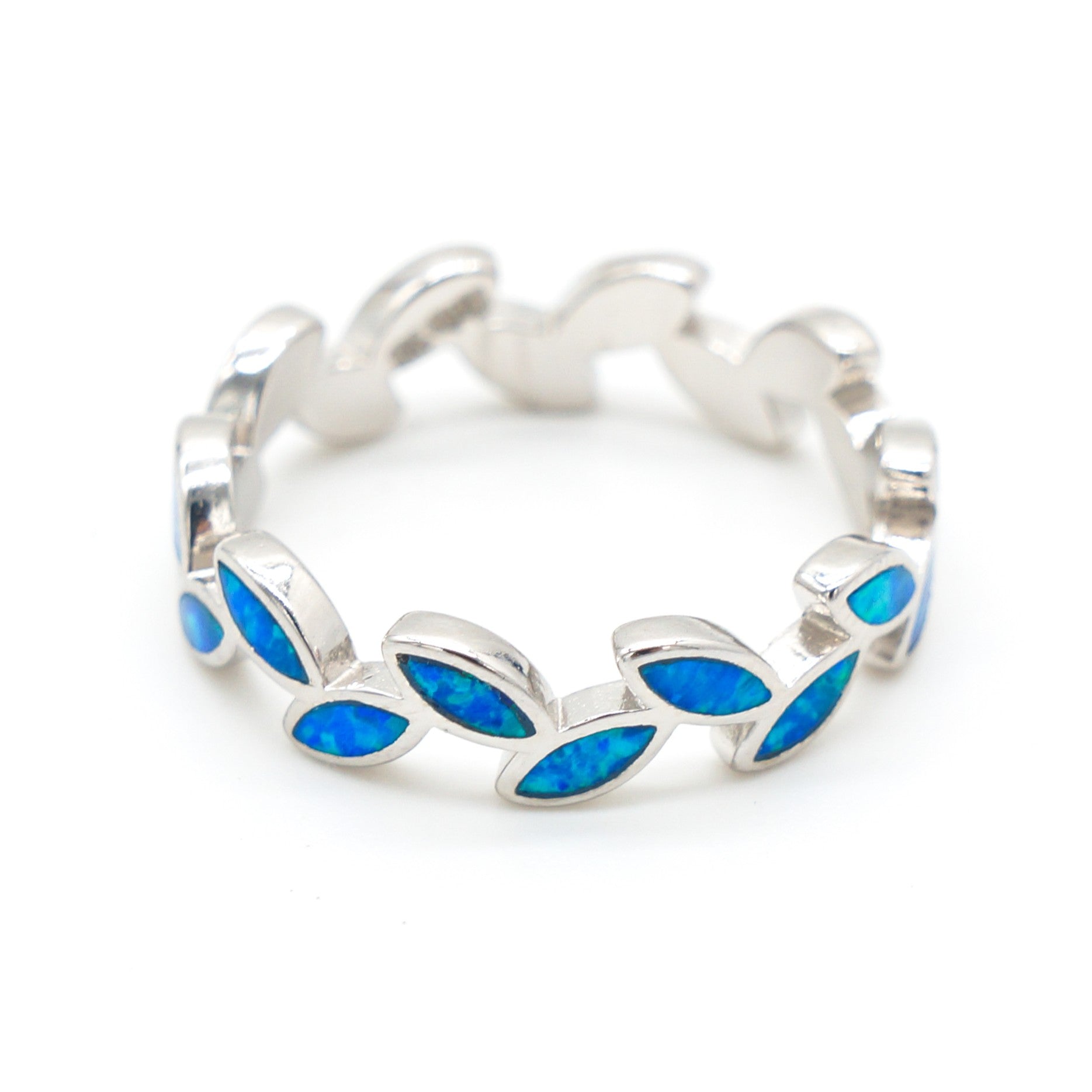 925 Silver Opal Maile Leaves Ring, Opal Ring, 925 Sterling Silver Jewelry, Maile Leaves Ring