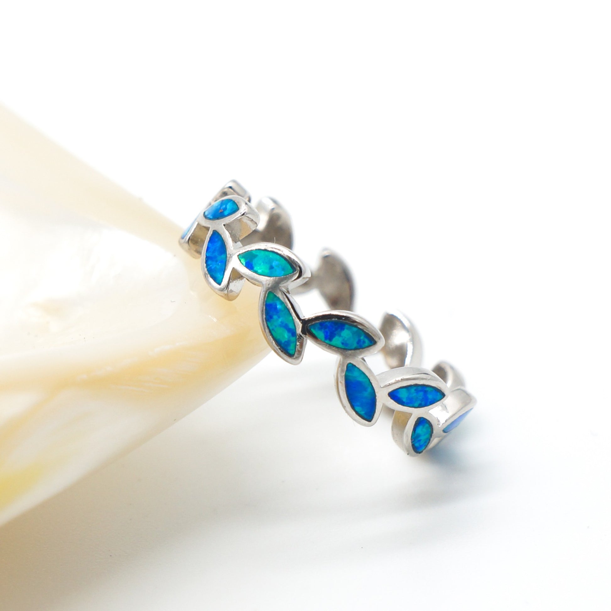 925 Silver Opal Maile Leaves Ring, Opal Ring, 925 Sterling Silver Jewelry, Maile Leaves Ring