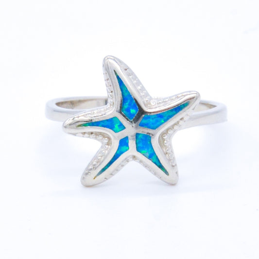 925 Silver Opal Starfish Ring, Opal Ring, 925 Sterling Silver Jewelry, Starfish Ring