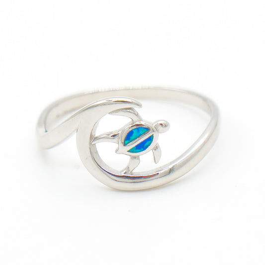 925 Silver Opal Turtle Wave Ring, Opal Ring, 925 Sterling Silver Jewelry, Turtle Wave Ring