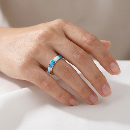 925 Sterling Silver Mix Opal Stone 5mm Stackable Wedding Band Ring