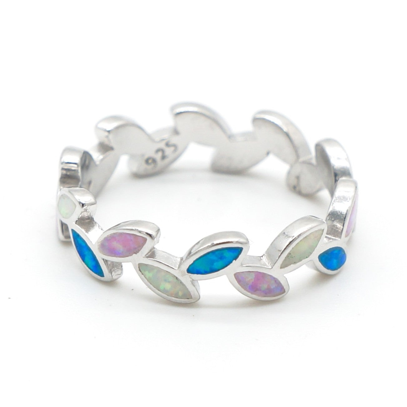 925 Silver Opal Maile Leaves Ring, Opal Ring, 925 Sterling Silver Jewelry, Maile Leaves Ring