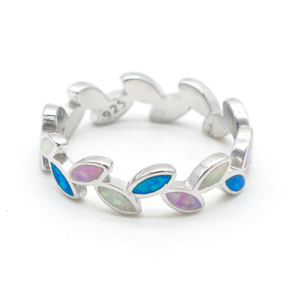 925 Silver Opal Maile Leaves Ring, Opal Ring, 925 Sterling Silver Jewelry, Maile Leaves Ring