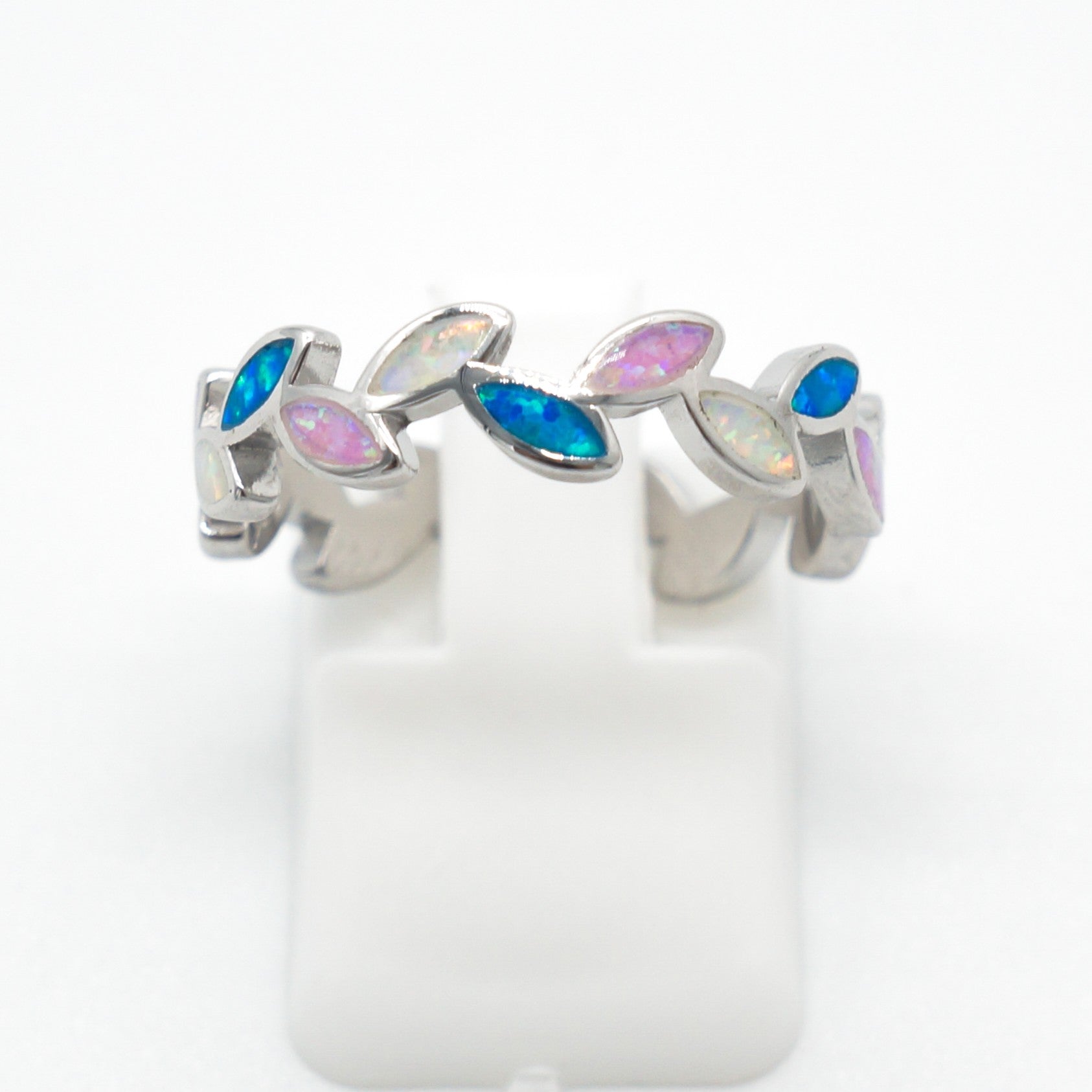 925 Silver Opal Maile Leaves Ring, Opal Ring, 925 Sterling Silver Jewelry, Maile Leaves Ring