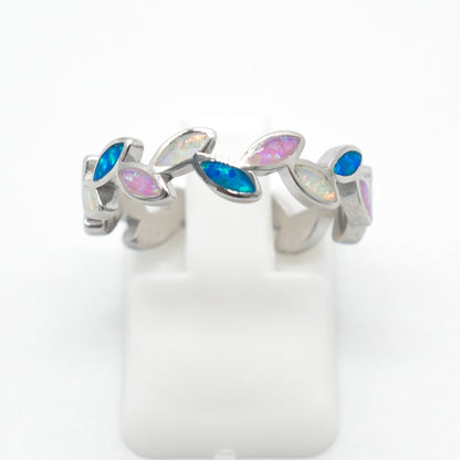 925 Silver Opal Maile Leaves Ring, Opal Ring, 925 Sterling Silver Jewelry, Maile Leaves Ring