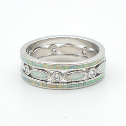 925 Silver Opal 2mm Eternity CZ Ring, Sterling Silver Ring, Opal Ring, 925 Sterling Silver Jewelry, Eternity CZ Ring