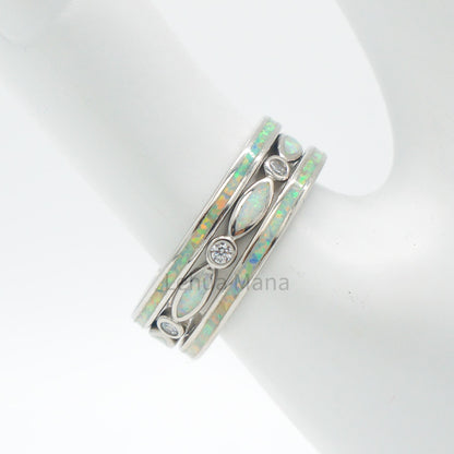 925 Silver Opal 2mm Eternity CZ Ring, Sterling Silver Ring, Opal Ring, 925 Sterling Silver Jewelry, Eternity CZ Ring