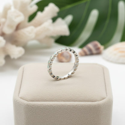 925 Sterling Silver Opal Stone Bezel Eternity Stackable Band Ring