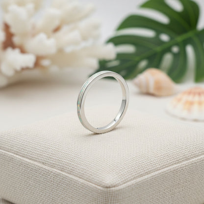 925 Sterling Silver Opal Stone 2mm Wedding Band Stackable Ring