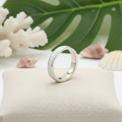 925 Sterling Silver Opal Stone 4mm Wedding Band Stackable Ring