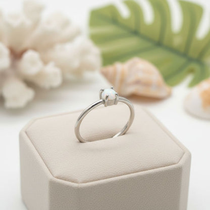 925 Sterling Silver White Opal Stone 5mm Bezel Cabochon Band Ring