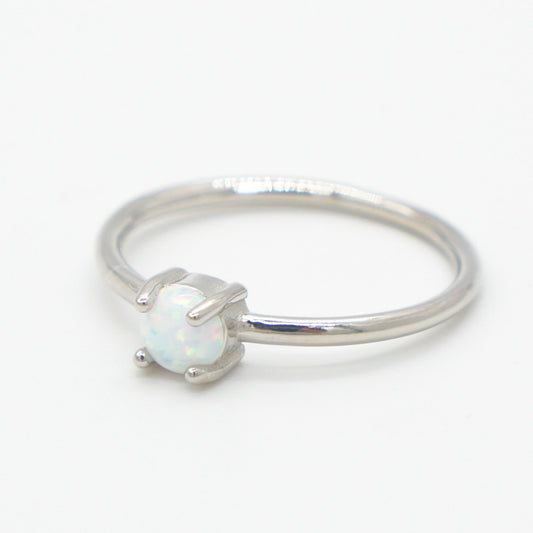 925 Silver Opal 5mm Band Ring, Opal Ring, 925 Sterling Silver Jewelry, Band Ring