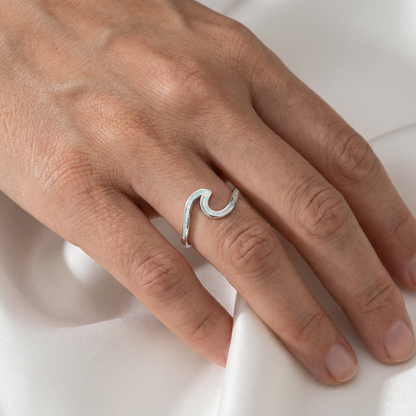 925 Sterling Silver Opal Stone Round Ocean Line Wave Ring