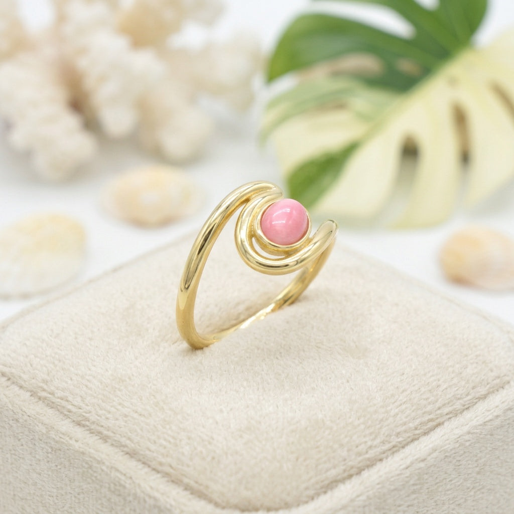Hawaiian Ocean Wave Pink Queen Conch Shell Ring - 925 Sterling Silver