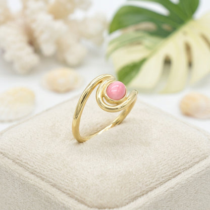 Hawaiian Ocean Wave Pink Queen Conch Shell Ring - 925 Sterling Silver
