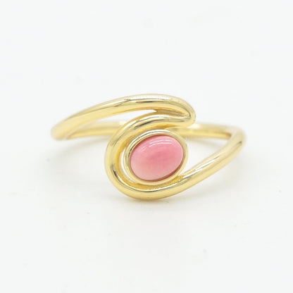 Hawaiian Ocean Wave Pink Queen Conch Shell Ring - 925 Sterling Silver