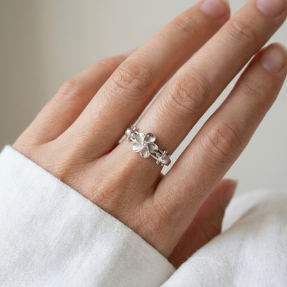 Plumeria Flower and Sea Turtle Band Ring - 925 Sterling Silver