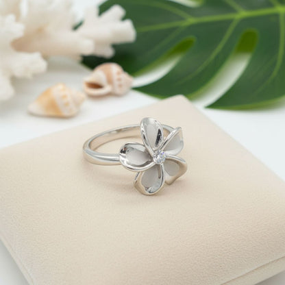 15mm Hawaiian Plumeria Flower Ring - 925 Sterling Silver