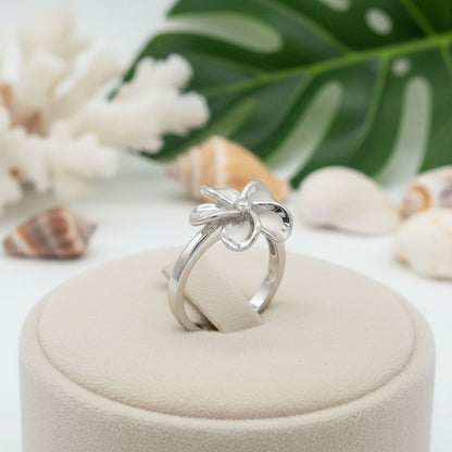 15mm Hawaiian Plumeria Flower Ring - 925 Sterling Silver
