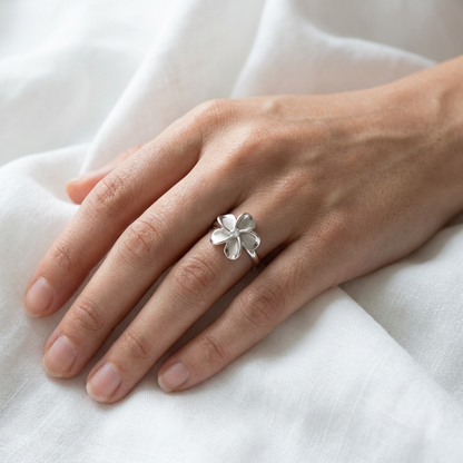 15mm Hawaiian Plumeria Flower Ring - 925 Sterling Silver