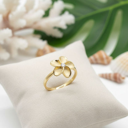 15mm Hawaiian Plumeria Flower Ring - 925 Sterling Silver