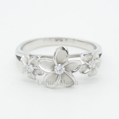 925 Silver Three CZ Flower Ring, Silver Ring, 925 Sterling Silver Jewelry, Three Flower Ring, CZ Ring