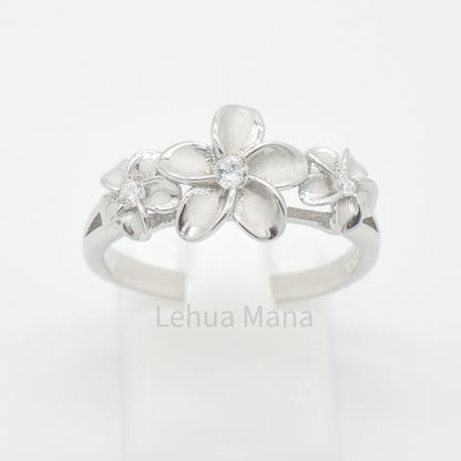 925 Silver Three CZ Flower Ring, Silver Ring, 925 Sterling Silver Jewelry, Three Flower Ring, CZ Ring
