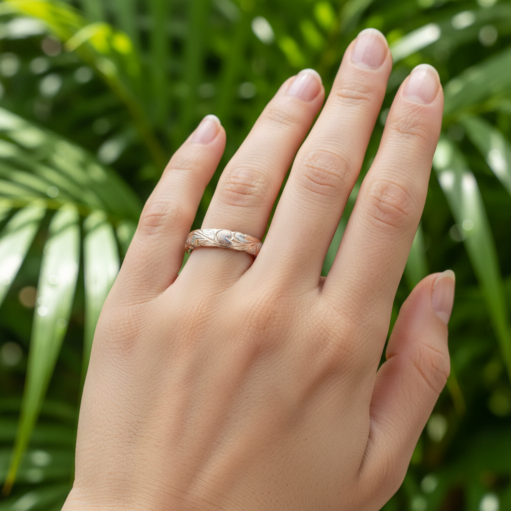 925 Sterling Silver Rose-Gold Plated 4mm Hawaiian Heirloom Flower Scroll Band Ring