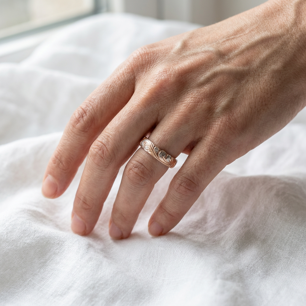 4mm Hawaiian Heirloom Scroll Band Ring - 14K Rose Gold Plated 925 Sterling Silver