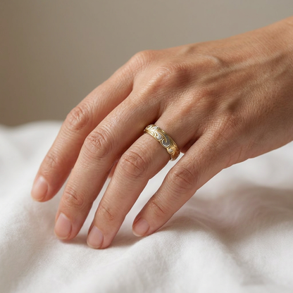 4mm Hawaiian Heirloom Scroll Band Ring - 14K Gold Plated 925 Sterling Silver