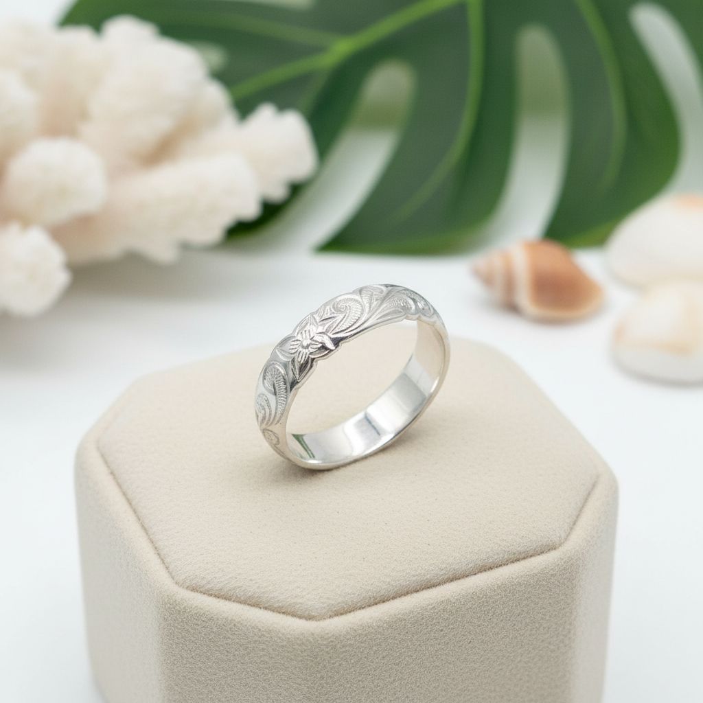 4mm Hawaiian Heirloom Scroll Band Ring - 925 Sterling Silver