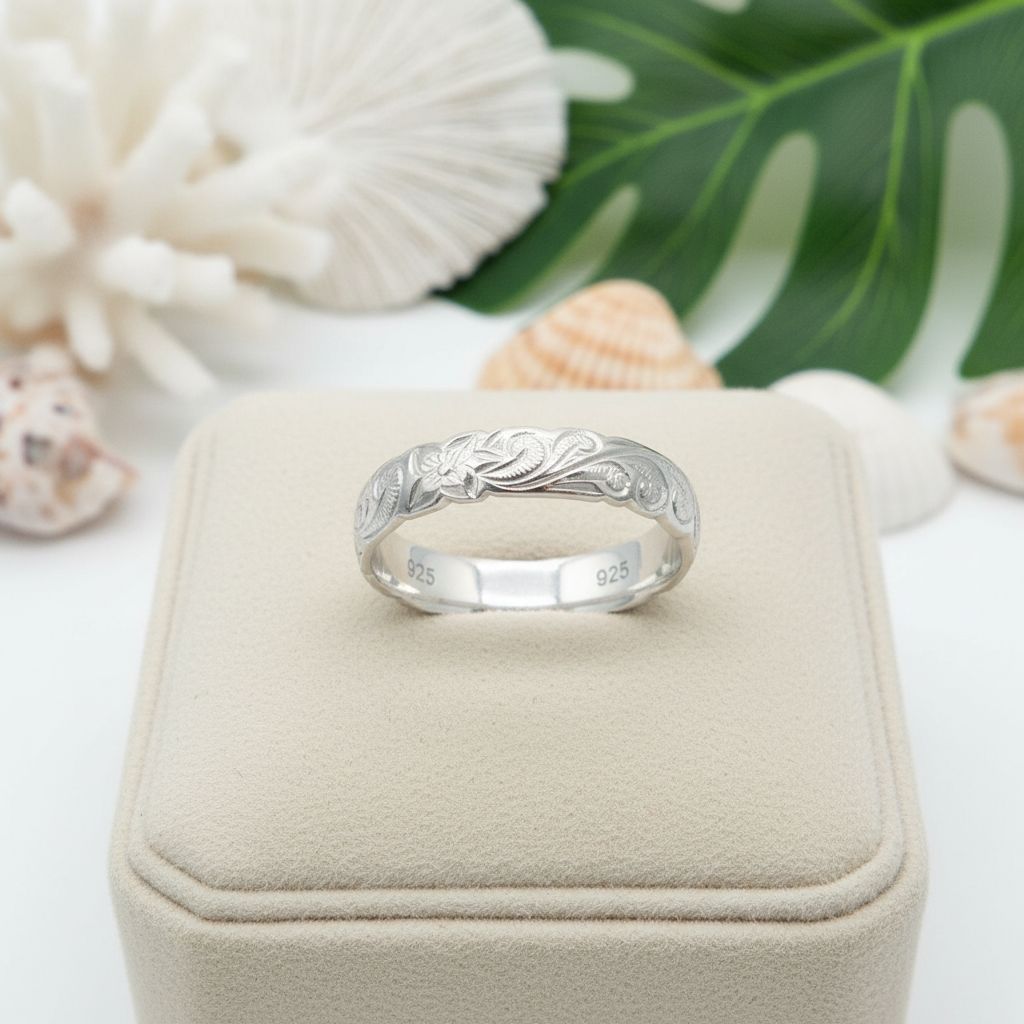 4mm Hawaiian Heirloom Scroll Band Ring - 925 Sterling Silver