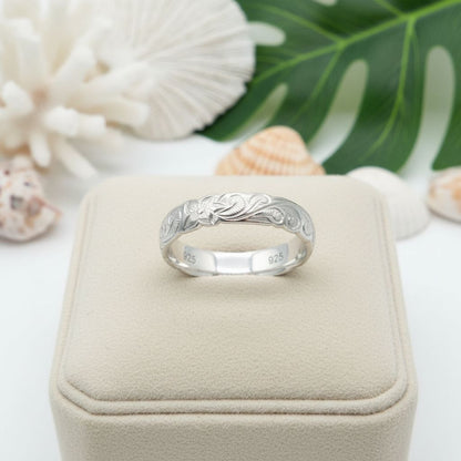 4mm Hawaiian Heirloom Scroll Band Ring - 925 Sterling Silver