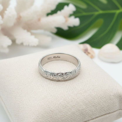 4mm Hawaiian Heirloom Scroll Band Ring - 925 Sterling Silver