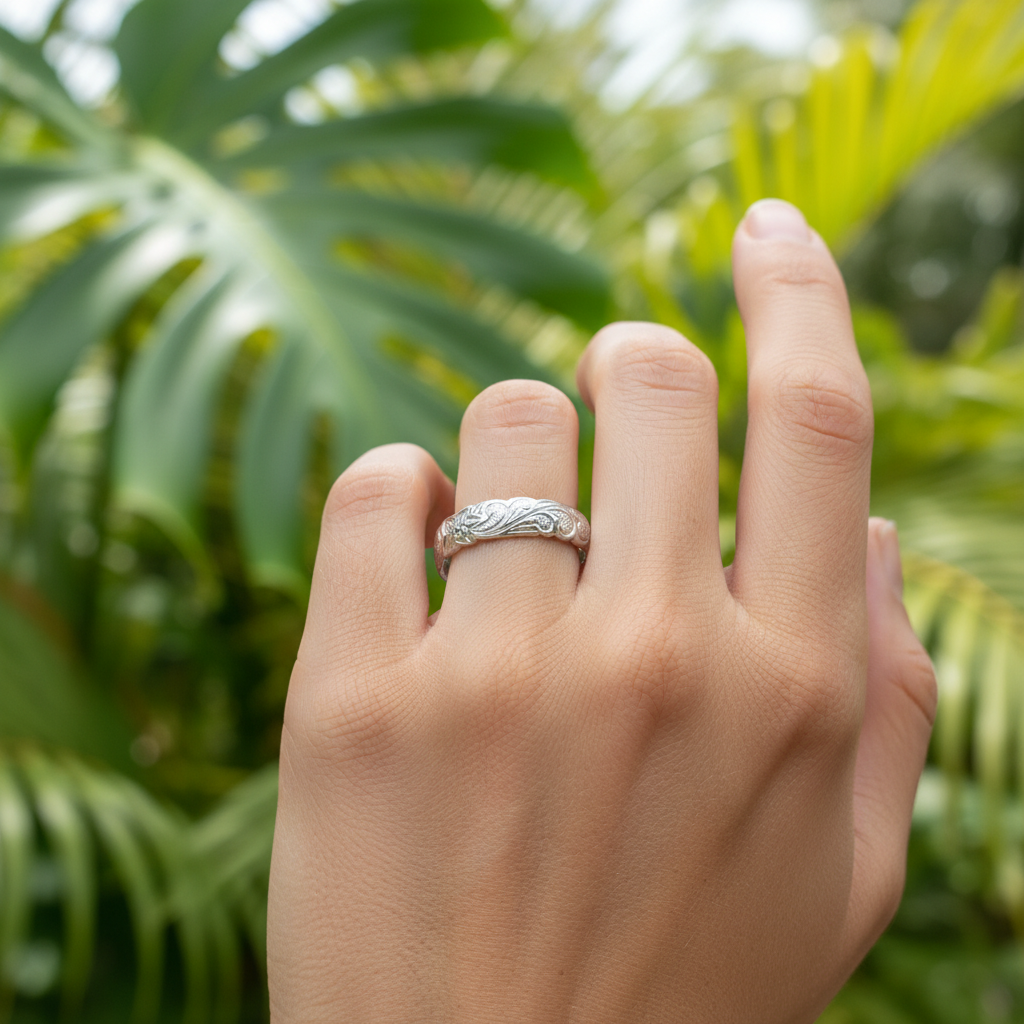 4mm Hawaiian Heirloom Scroll Band Ring - 925 Sterling Silver
