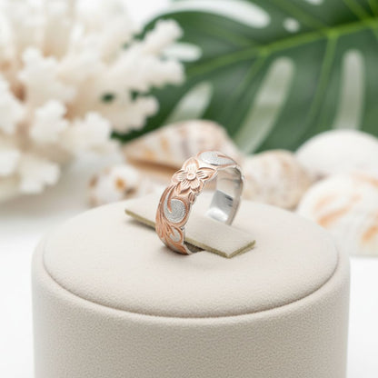 6mm Hawaiian Heirloom Scroll Band Ring - 14K Rose Gold Plated 925 Sterling Silver